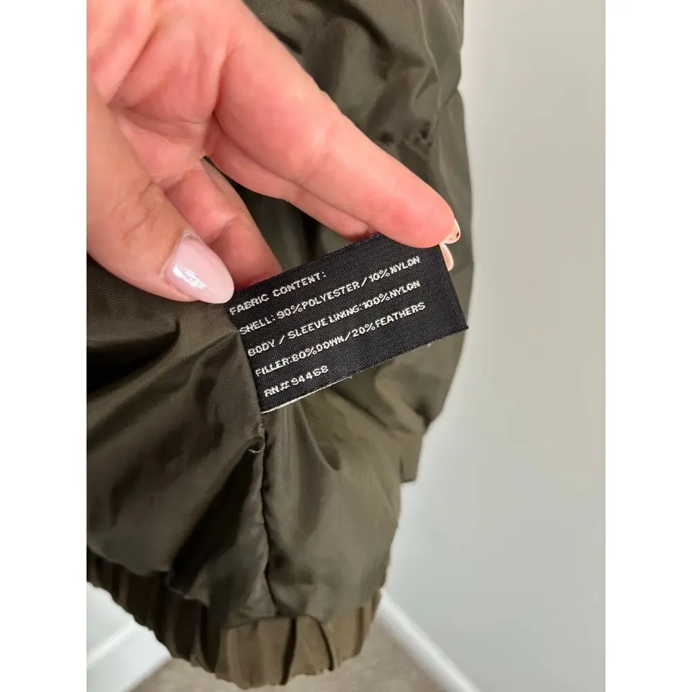 Claiborne Men’s Down‑Fill Jacket  Olive/Brown Waxed Look with High Collar Size M
